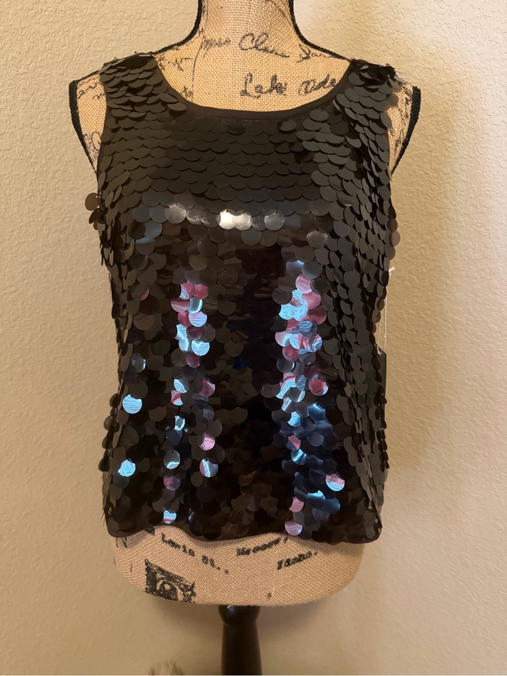 Worthington Black Sequined Sleeveless Tank Top